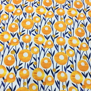 Abstract Floral Upholstery Fabric, Boho Orange Yellow Flowers Print Home Decor Curtain Furniture Chair Sofa Upholstery Fabric by the Yard