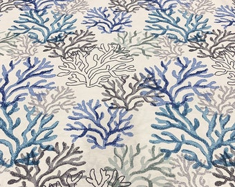 Blue Coral Reef Upholstery Fabric, Underwater Water Repellent Cotton Canvas Outdoor Home Textile Curtain Chair Furniture Fabric by the Yard