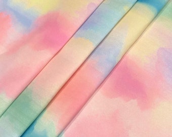 Pastel Rainbow Watercolor Fabric, Boho Furniture Upholstery Fabric for Chair Sofa Bench, Abstract Tie Dye Ink Home Decor Fabric by the Yard