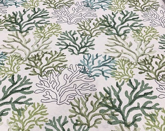 Green Coral Reef Upholstery Fabric, Water Repellent Cotton Canvas Outdoor Fabric, Nautical Underwater Curtain Sofa Chair Fabric by the Yard