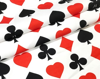 Playing Card Suits Fabric by the Yard, Red Black Poker Gambling Game Card Symbols Print Decor Game Room Casino Furniture Upholstery Fabric