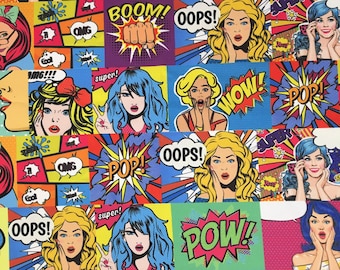 Pop Art Comic Book Fabric by the Yard, Retro Comic Women Pow Print Fashion Home Decor Tapestry Furniture Chair Couch Upholstery Fabric