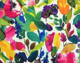 Watercolor Floral Summer Fabric Colorful Flowers Botanical Art Print Home Decor Curtain Furniture Chair Sofa Upholstery Fabric by the Yard