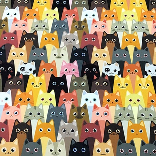 Cat Print Fabric by the Yard Cute Packed Staring Cats Fabric Etsy