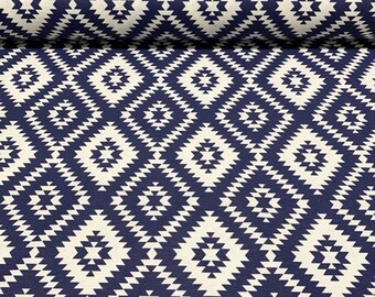 Tissu d&#39;ameublement ikat bleu marine, impression aztèque géométrique, toile de coton hydrofuge pour meubles d&#39;extérieur, chaise, tissu pour canapé - DERNIÈRE DEMI YARD