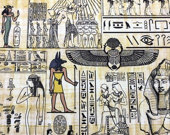 Ancient Egypt Upholstery Fabric by the Yard, Historical Egyptian Drawings Gods on Papyrus Digital Print Home Decor Tapestry Furniture Fabric