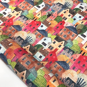 Bunte Häuser Polster Stoff Aquarell Häuser Drucken Wohnkultur Vorhang Einrichtung Stuhl Bank Sofa Stoff Meterware Kinder-Stoff