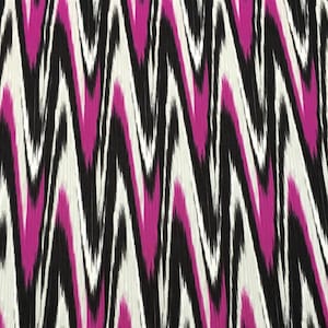 Ikat Chevron Upholstery Fabric, Black White Fuchsia Pink Boho Zigzag Print Home Decor Curtain Couch Furniture Chair Sofa Fabric by the Yard