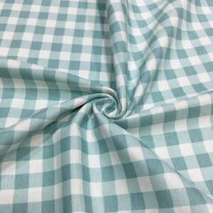 Mint Gingham Check Canvas Fabric, Square Plaid Water Resistant Cotton Outdoor Home Textile Chair Sofa Cover Upholstery Fabric by the Yard