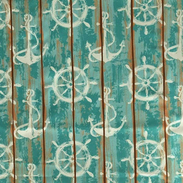 Nautical Ship Wheel Anchor Fabric, Watercolor Sail Boat Rudder Print Home Decor Tapestry Curtain Furniture Upholstery Fabric by the Yard