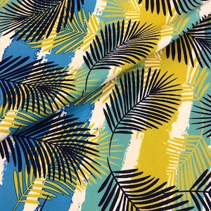 Tropical Palm Leaf Upholstery Fabric, Palm Leaves and Grunge Stripes Print Summer Home Textile Chair Couch Sofa Furniture Fabric by the Yard