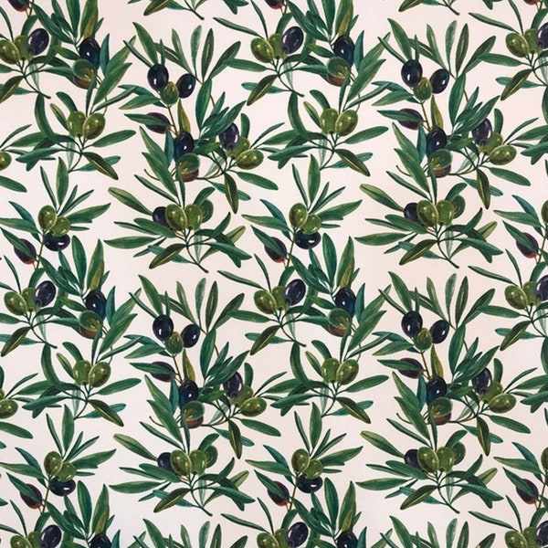 Olive Branch Fabric by the Yard, Green Garden Plant Olive Tree Leaves Print Home Decor Drapery Chair Sofa Furniture Upholstery Fabric