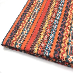 Striped Aztec Kilim Fabric by the Yard, Boho Bohemian Rustic Tribal Stripes Print Turkish Home Decor Chair Sofa Furniture Upholstery Fabric