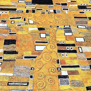 Gustav Klimt Fabric by the Yard, Gold Yellow Black Abstract Boho Art Nouveau Paint Print Home Decor Furniture Chair Sofa Upholstery Fabric