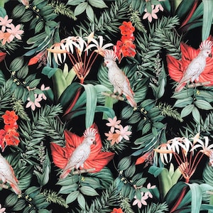 Tropical Fabric by the Yard, Exotic Bird Parrot and Green Tropical Leaves Print Home Decor Tapestry Sofa Chair Furniture Upholstery Fabric