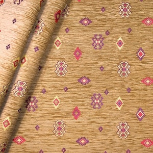 Turkish Kilim Upholstery Fabric by the Yard, Beige Boho Bohemian Tribal Woven Chenille Velvet Home Decor Furniture Chair Tapestry Rug Fabric