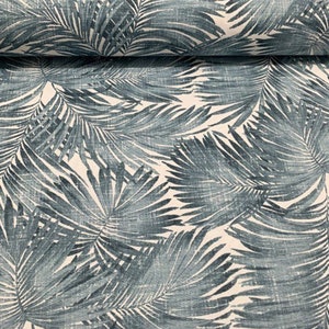 Blue Tropical Palm Leaf Fabric Water Resistant Cotton Canvas Outdoor Upholstery Curtain Chair Sofa Furniture Material Fabric by the Yard