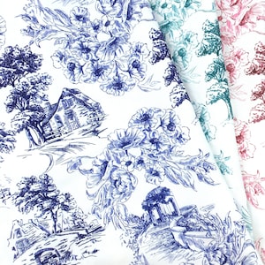 Toile de Jouy Upholstery Fabric, French Pastoral Landscape Painting Print Fabric, Home Decor Curtain Furniture Chair Sofa Fabric by the Yard