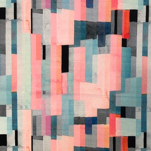 Boho Watercolor Lines Fabric by the Yard, Abstract Color Block Pastel Pink Blue Decorative Furniture Upholstery Fabric for Chair Sofa Bench