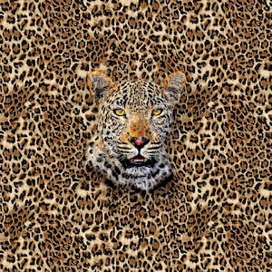 ヒョウ柄の室内装飾パネル生地、ヒョウの皮の毛皮に野生のヒョウの頭がプリントされた室内装飾タペストリークッション枕椅子家具生地