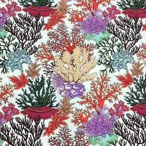 Coral Reef Upholstery Fabric by the Yard, Colorful Marine Ocean Sea Underwater Print Home Decor Sofa Chair Furniture Upholstery Fabric