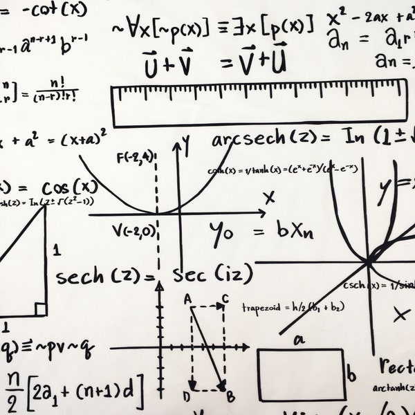 Math Geek Fabric by the Yard, Whiteboard Mathematics Science Formulas Equations Print School Teacher Student Bag HomeDecor Upholstery Fabric