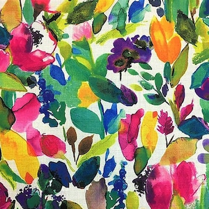 Watercolor Floral Summer Fabric Colorful Flowers Botanical Art Print Home Decor Curtain Furniture Chair Sofa Upholstery Fabric by the Yard