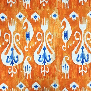 Tissu d&#39;ameublement ikat orange, matériau de décoration intérieure ottoman turc imprimé tulipes orientales, tissu de canapé de chaise de meubles de rideau par mètre