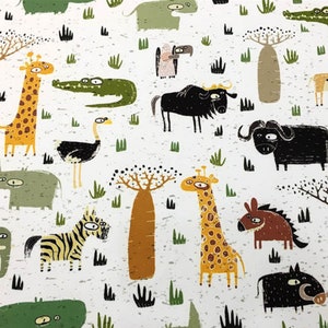 Tela de animales de dibujos animados cortada a medida, lindos animales exóticos vivero decoración del hogar cortinas muebles tela de tapicería para niños niños bebé
