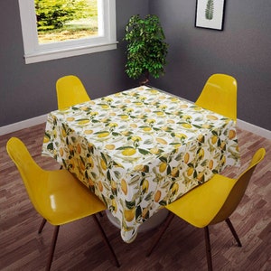 Lemon Tree Kitchen Tablecloth Citrus Fruit Water Repellent Cotton Outdoor Table Cloth Custom Size Square Rectangle Dining Linen