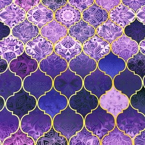 Viola Ombre Tessuto marocchino Piastrelle a traliccio orientali Stampa Decorativa Mobili Arazzo Tendaggi Sedia Divano Tappezzeria Tessuto tagliato a misura