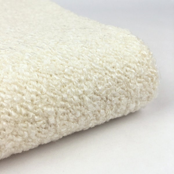 Heavy Boucle Upholstery Fabric, Ivory Faux Sheepskin Puffy Sherpa Bouclé Home Decor Furniture Rug Chair Sofa Upholstery Fabric by the Yard