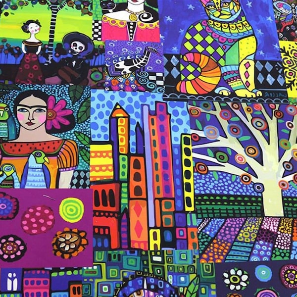Mexikanischer Frida-Kahlo-Stoff in großen Mengen, farbenfroher festlicher Volkskunstdruck, Boho-Heimdekoration, Wandteppich, Stuhl, Sofa, Möbel, Polsterstoff