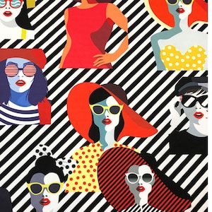 Fashion Fabric by the Yard, Black and White Striped Pop Art Women Print Bag Pillow Tapestry Furniture Chair Sofa Upholstery Fabric