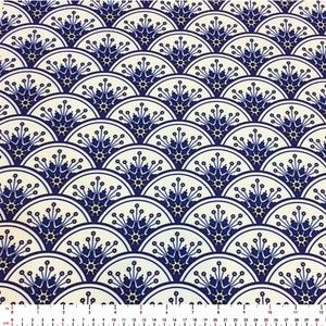 Blue White Art Deco Nouveau Fabric, Retro Geometric Japanese Fan Pattern Print Home Decor Furniture Sofa Chair Upholstery Fabric by the Yard
