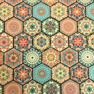 Tessuto da tappezzeria turco marocchino tagliato su misura, tessere di mosaico a nido d'ape esagonali etniche stampa tessuto per mobili per sedie per divani orientali