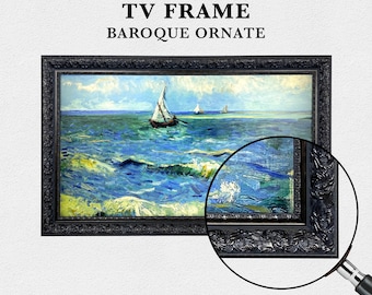 Black TV Frame for Samsung The Frame, Baroque Ornate Custom Bezel Cover, 32-85 inch