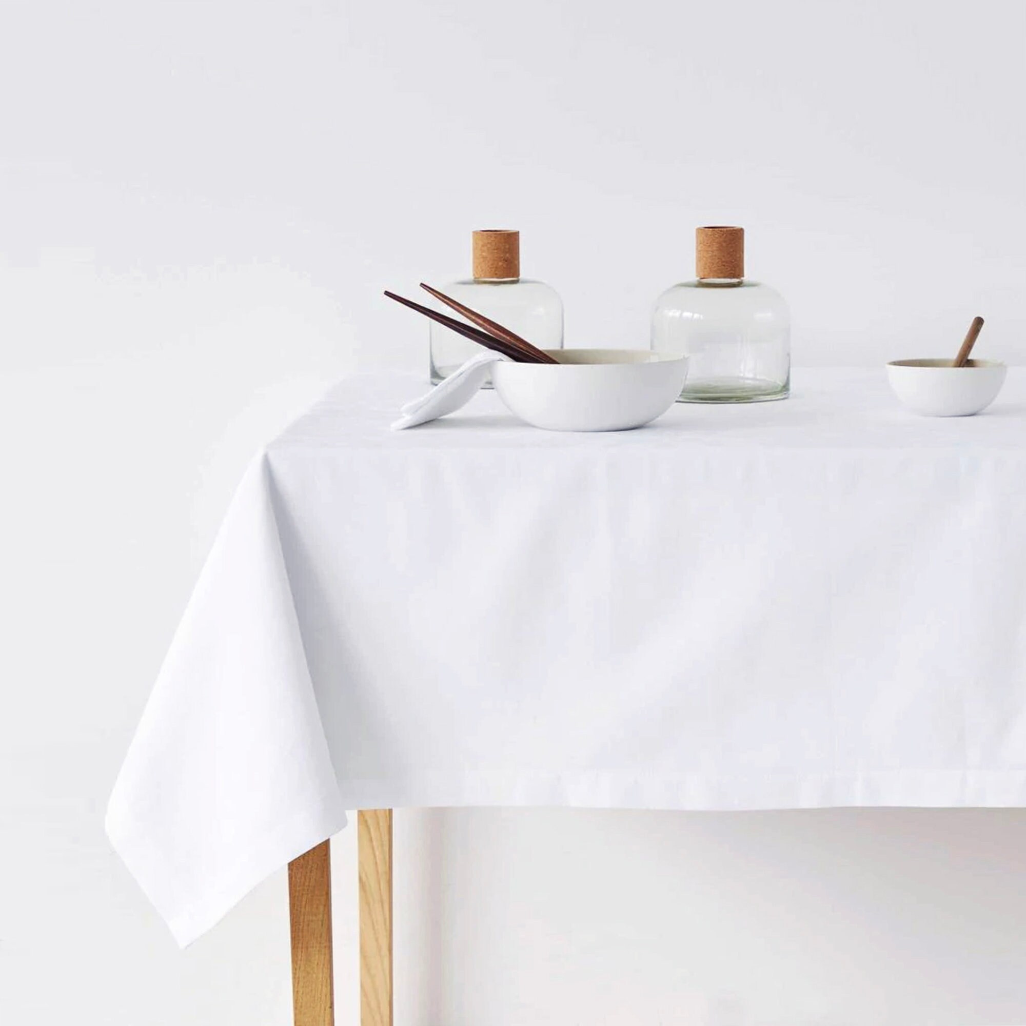 White Cotton Tablecloth Water Stain Resistant Wipeable Custom Etsy