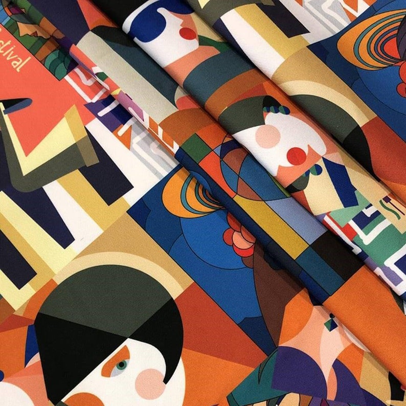 Colorful Art Deco Upholstery Fabric Abstract Pop Art Women Etsy