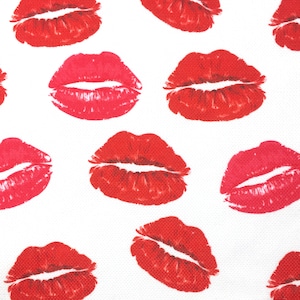 Pop Art Lipstick Kiss Fabric Retro Red Lips Print Girly Love Valentine's Day Home Textile Furniture Chair Sofa Upholstery Fabric by the Yard