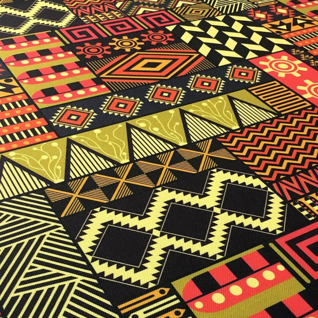 Tribal African Upholstery Fabric by the Yard, Red Boho Ethnic Aztec