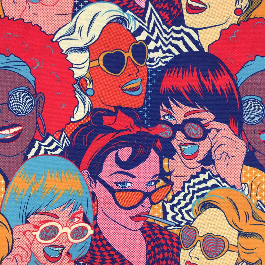 ポップアートの女性用生地（1ヤードあたり）、カラフルなレトロな