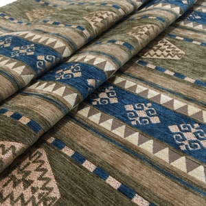 Kilim Upholstery Fabric Turkish Boho Tribal Aztec Woven Chenille Home Decor Ottoman Chair Sofa Furniture Rug Tapestry Fabric by the Yard