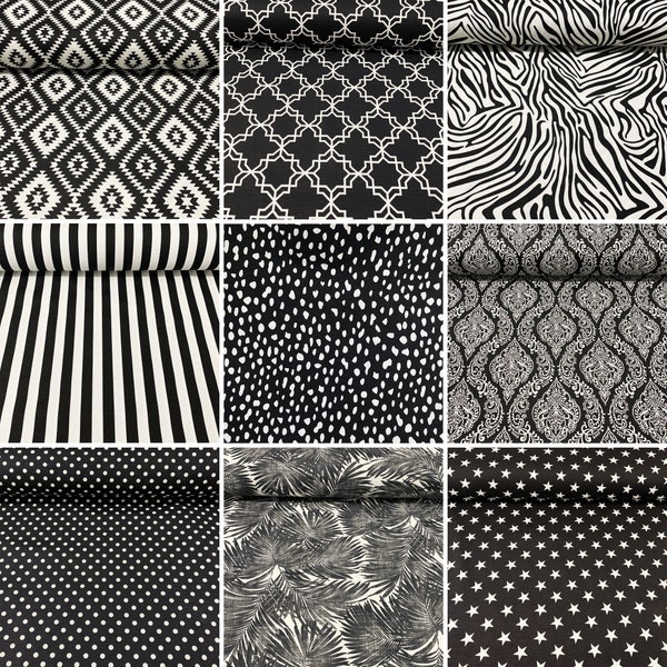 Toiles noires et blanches, tissu d'ameublement pour canapés en coton monochrome pour l'extérieur et l'extérieur, tissu pour rideaux, par mètre