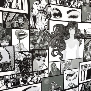 Black and White Comic Book Fabric Pop Art Retro Woman Print Home Decor Curtain Tapestry Furniture Chair Sofa Upholstery Fabric by the Yard