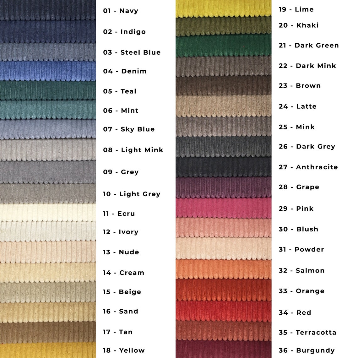 Corduroy Velvet Upholstery Fabrics 36 Colors Wide Wale Velvet - Etsy
