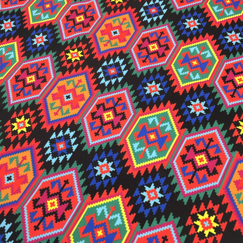 Kilim Pattern Upholstery Fabric Boho Retro Colorful Rug Print Etsy