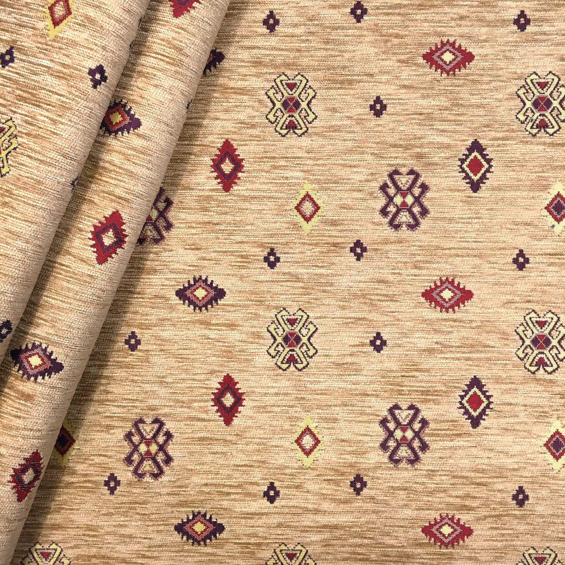 Turkish Kilim Upholstery Fabric by the Yard Beige Boho Etsy