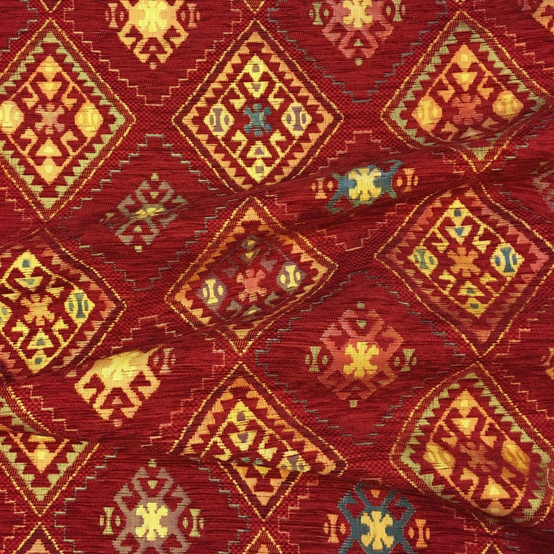 Kilim Upholstery Fabric by the Yard Turkish Boho Tribal Aztec Etsy