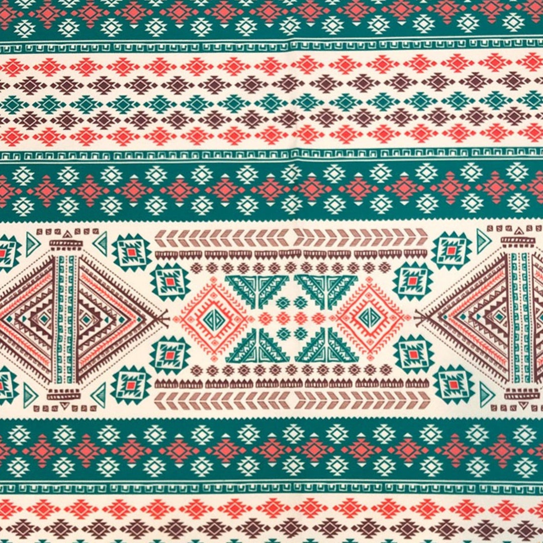Boho Aztec Upholstery Fabric by the Yard, Bohemian Green Red